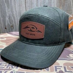 American Flyway Waterfowl Leather Patch Dark Olive Waxed 7 Panel Snapback Hat